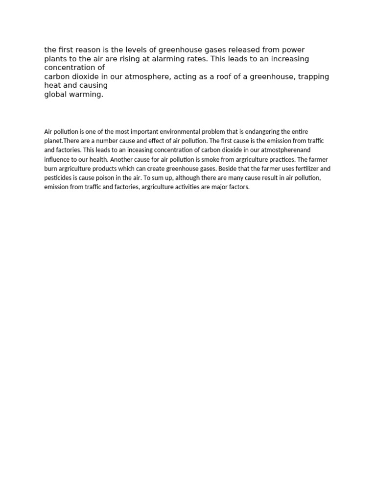 The First Reason is the Levels of Greenhouse Gases Released From Power ...