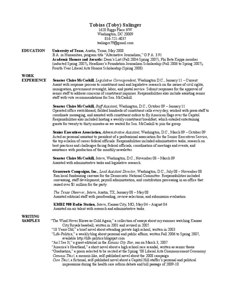 Salinger Resume v6 | PDF | United States Senate | Washington, image size:768x1024