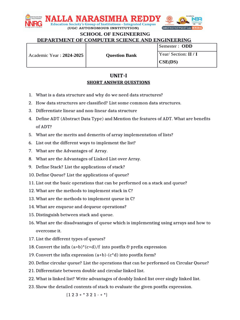 R22-DS-Question Bank | PDF | Queue (Abstract Data Type) | Theoretical ...