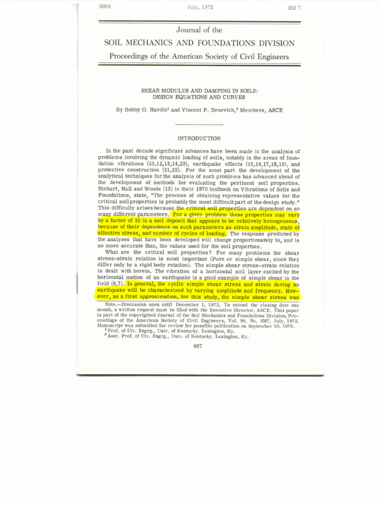 Shear Modulus and Dampingin Soils | PDF
