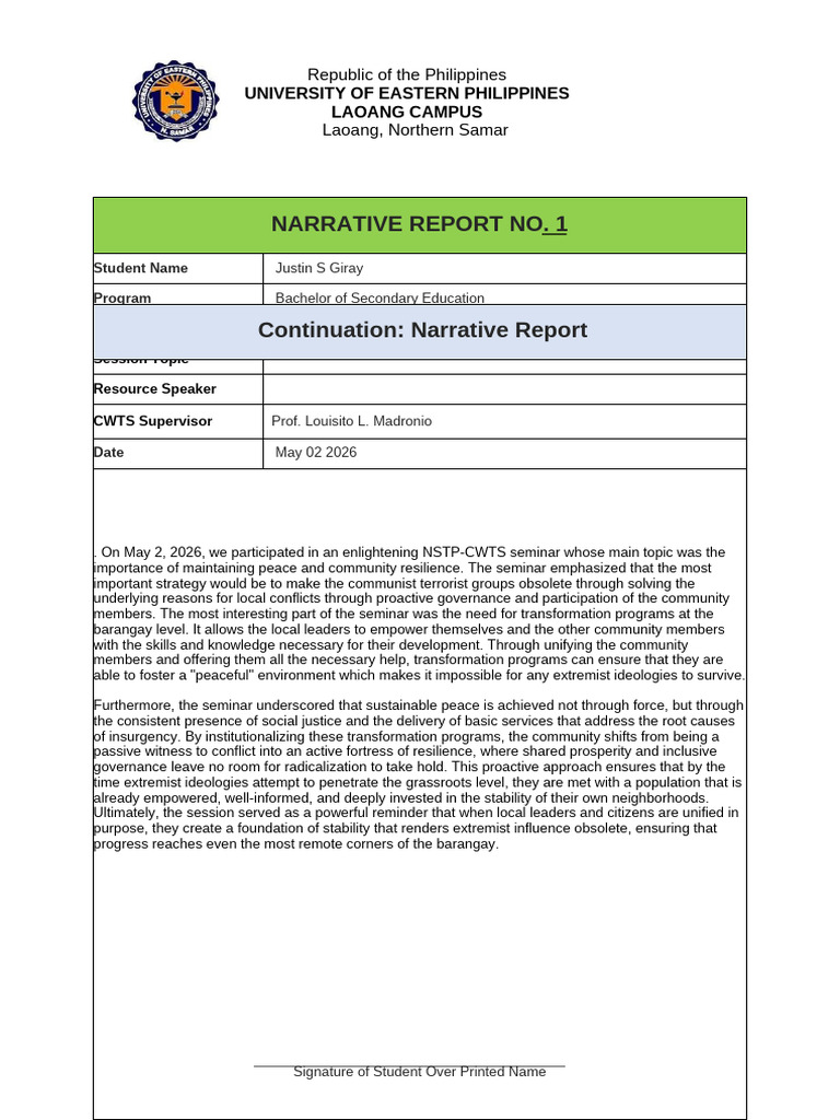 Narrative Template 3 | PDF