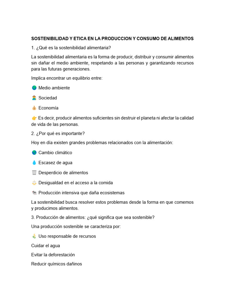 Sostenibilidad y Etica en La Produccion y Consumo de Alimentos | PDF ...