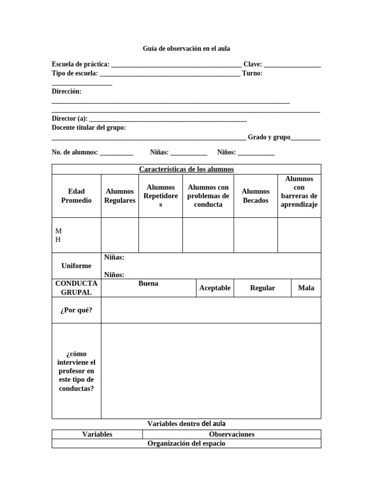 Guía de Observación en El Aula | PDF | Maestros | Salón de clases