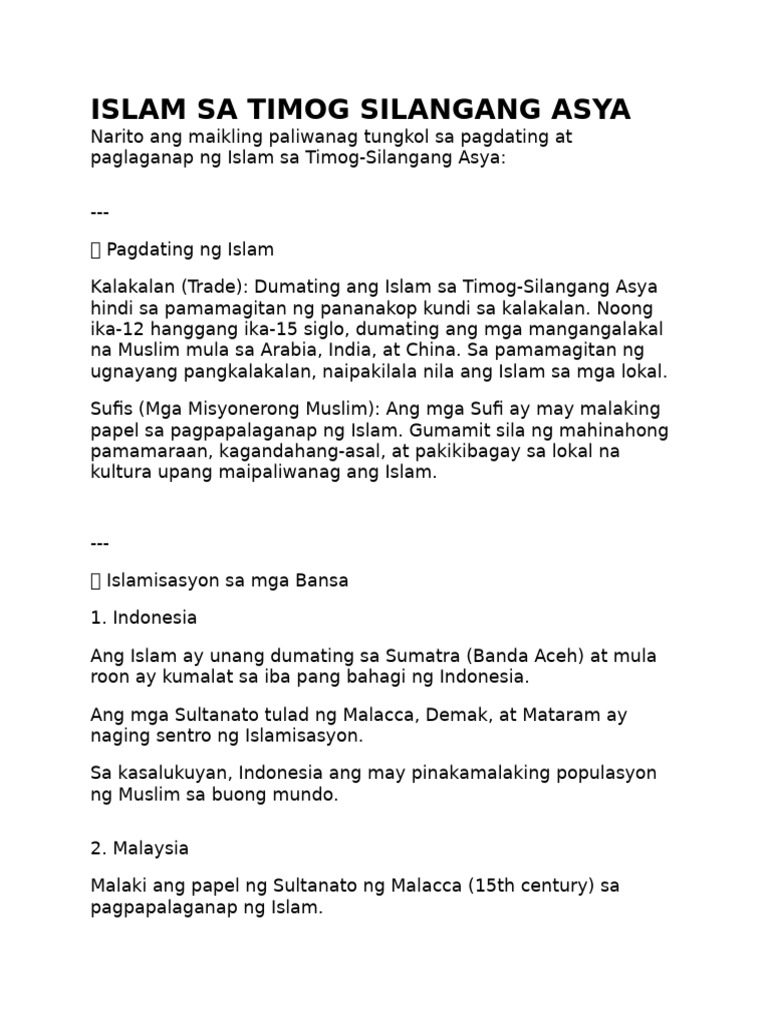 Islam Sa Timog Silangang Asya | PDF