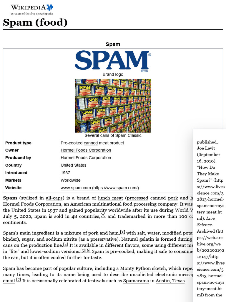 Spam (Food) - Wikipedia 05 | PDF | Foods | Cuisine