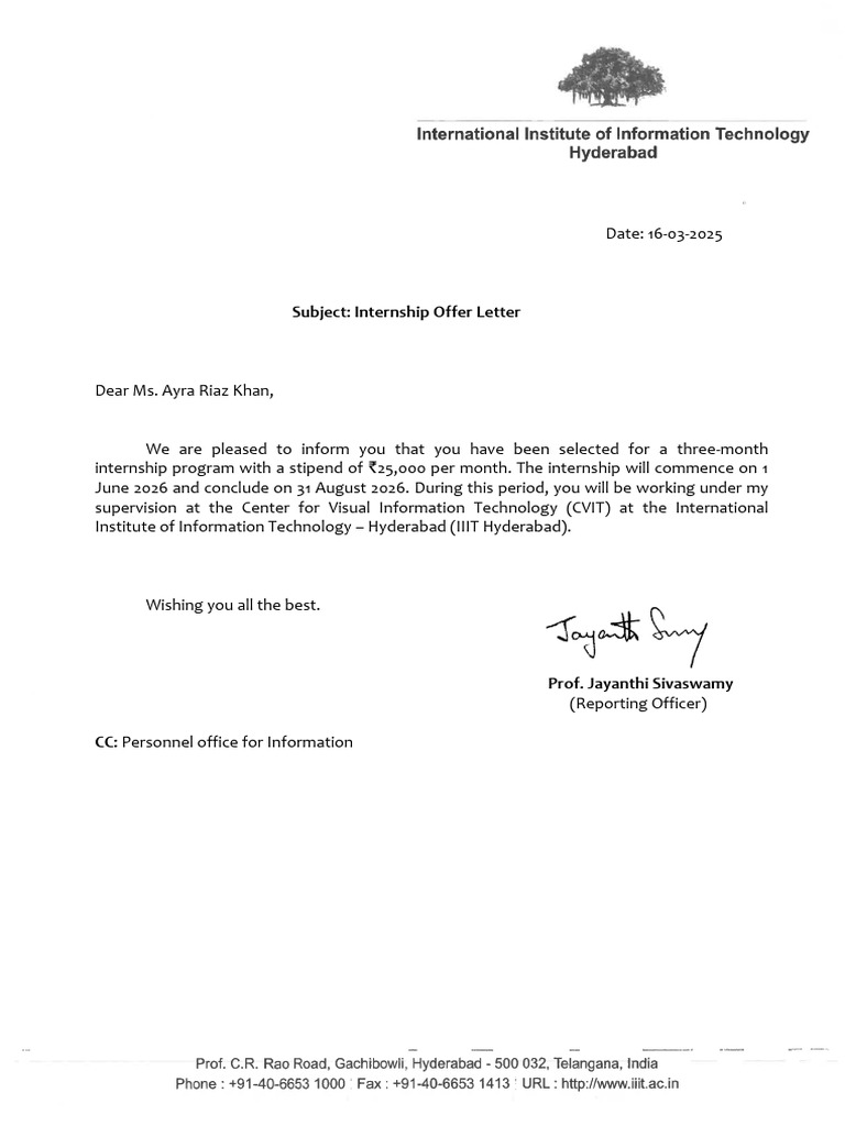 Ayra Internship Letter | PDF