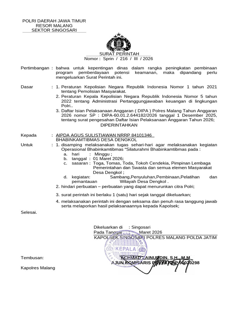 Contoh Sprin Harian Giat Bhabin 2026 | PDF