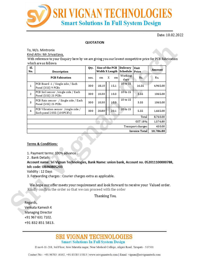 Pcb Quote_ Mindtronix | PDF | Printed Circuit Board