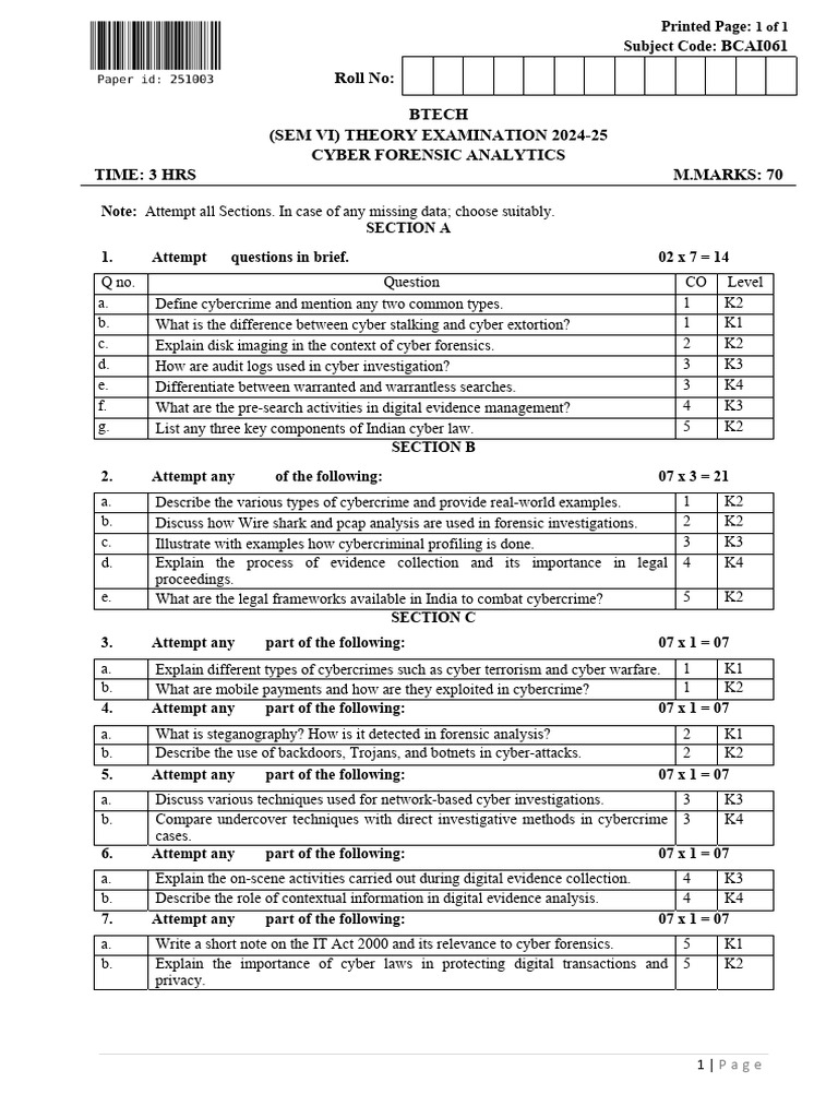 Bcai061 Cyber Forensic Analytics | PDF | Cybercrime | Digital Forensics