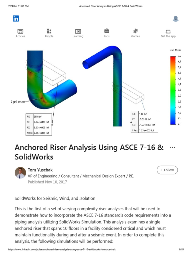 Anchored Riser Analysis Using ASCE 7-16 & SolidWorks | PDF | Finite ...