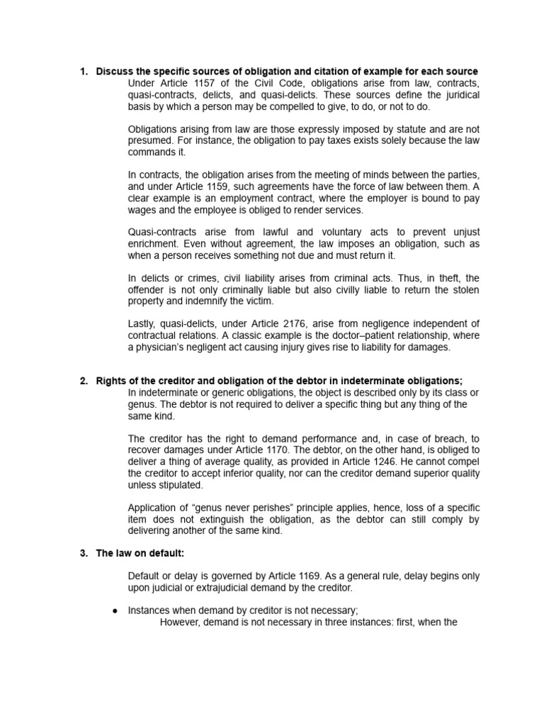 Midterm Reviewer Oblicon | PDF | Law Of Obligations | Offer And Acceptance
