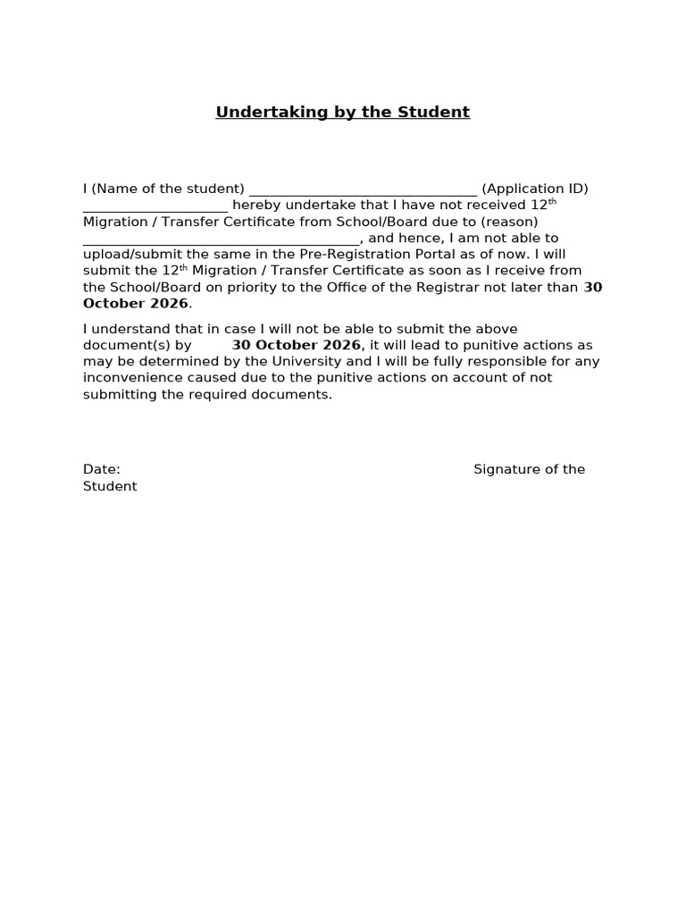 Undertaking by Student | PDF
