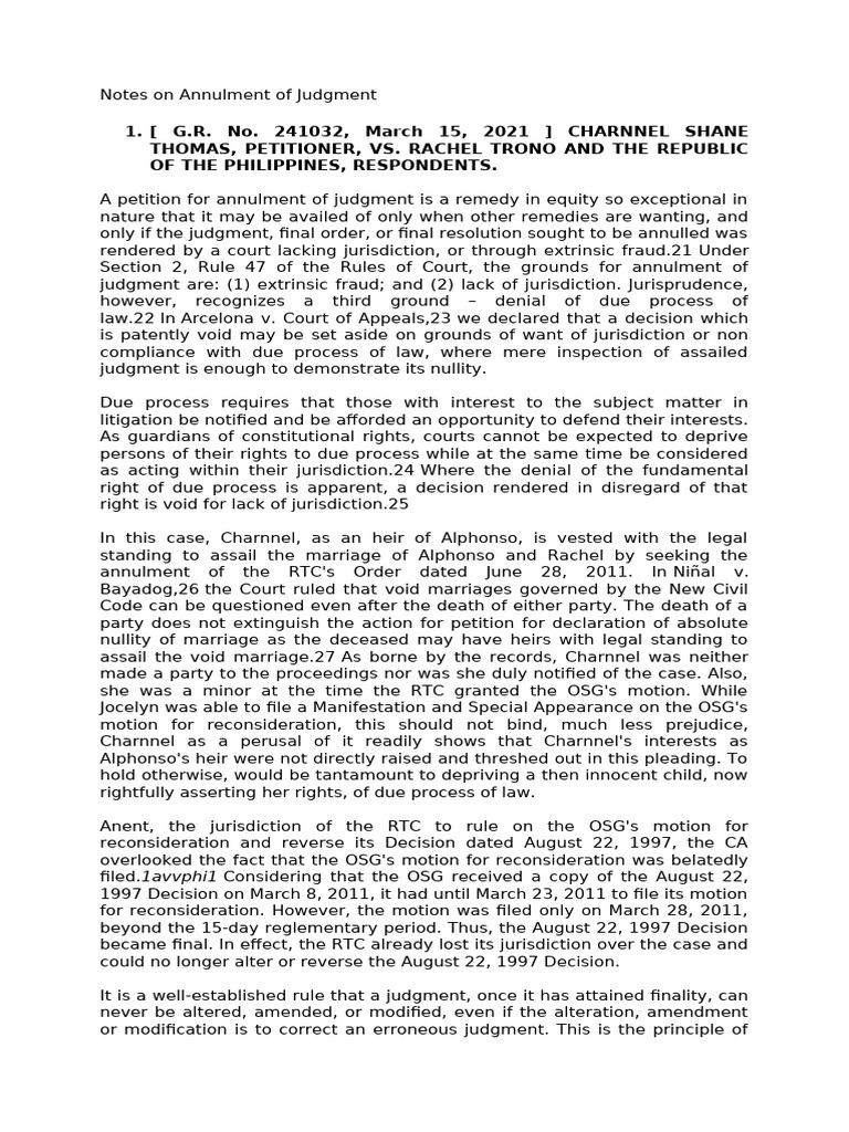 Notes on Annulment of Judgment | PDF