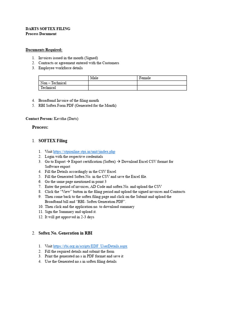 Darts Softex Filing Process Document | PDF
