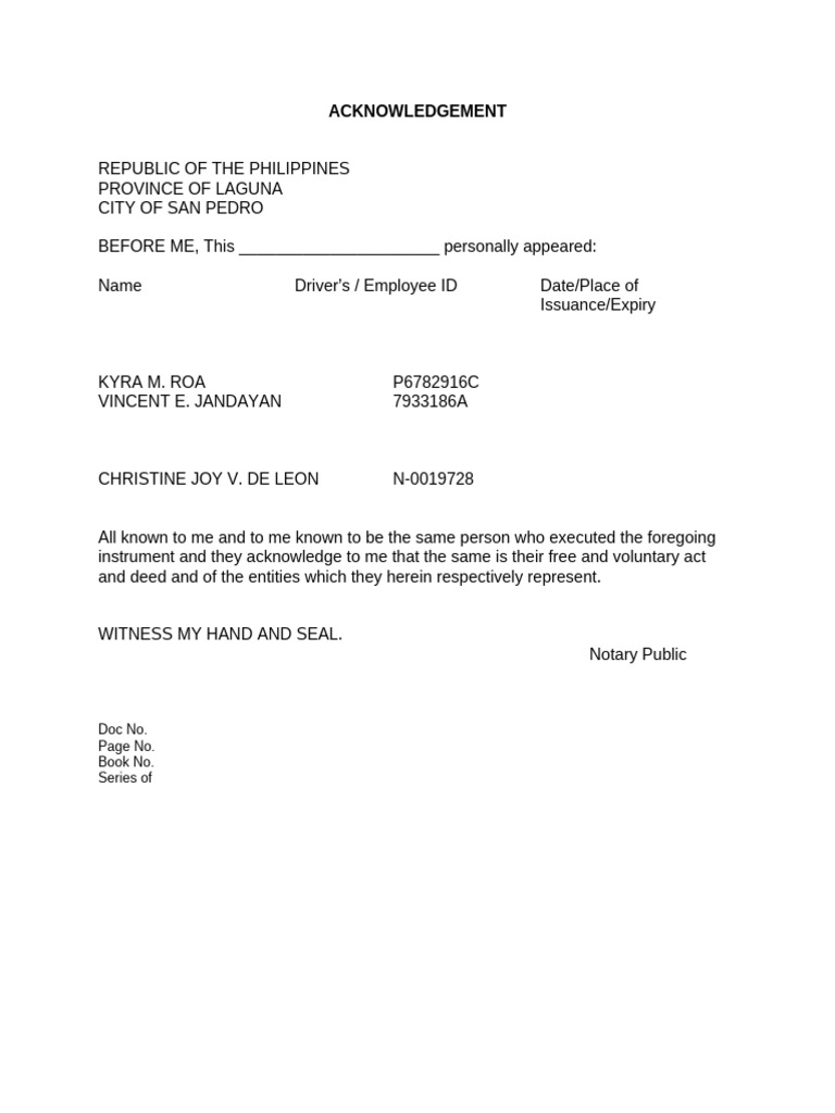 Acknowledgement for Notary | PDF