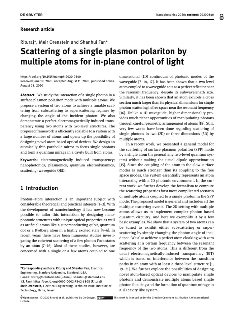 single photon scatttering by multiple atoms | PDF | Photon | Plasmon