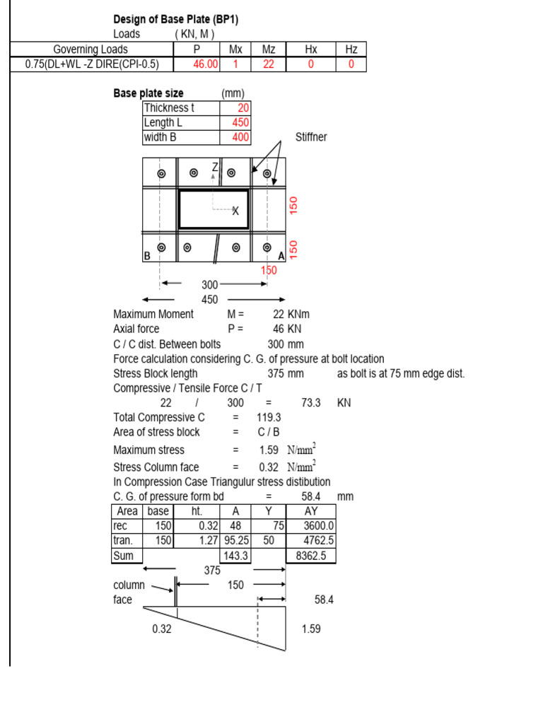 Base Plate Calculation | PDF | Bending | Materials Science