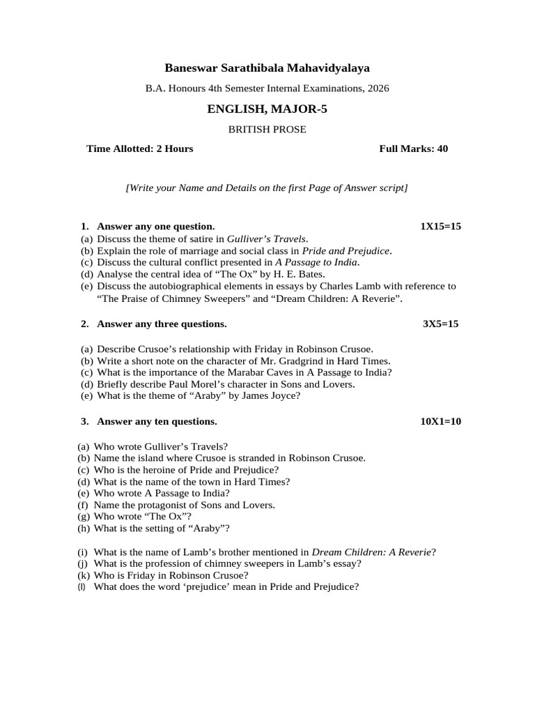 Internal Question Paper of SEM 4 Major 5, Major 6 | PDF