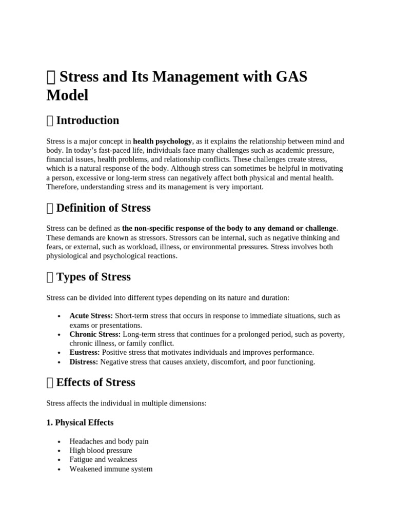 ? Stress and Its Management With GAS Model | PDF | Stress (Biology ...