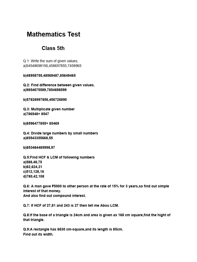 Mathematics Test | PDF