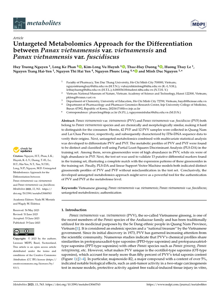 Untargeted Metabolomics Approach for the Different | PDF | Metabolomics ...