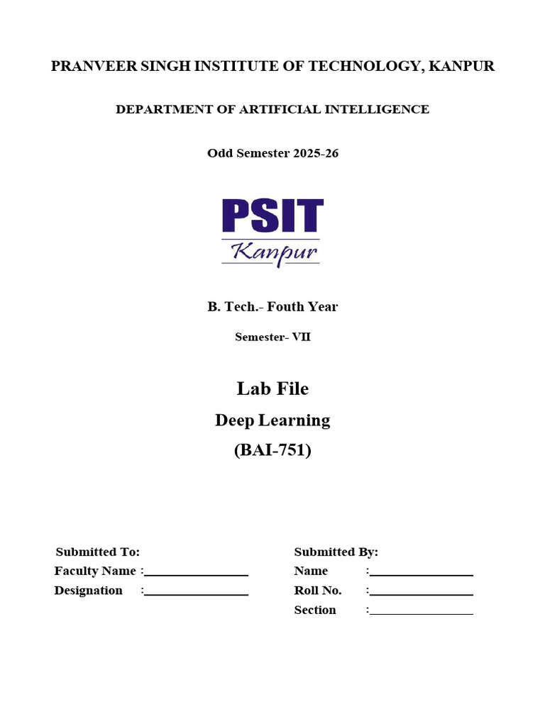 Deep Learning Lab BAI 751 New | PDF | Engineering | Computer Science