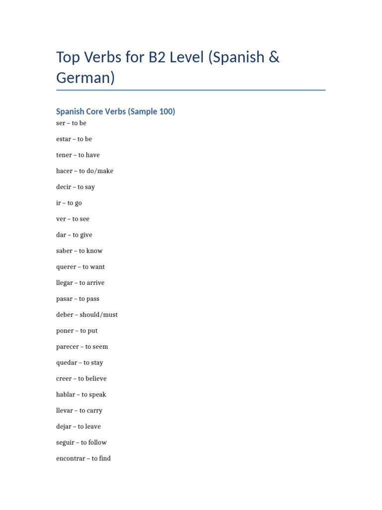 B2 Core Verbs Spanish German | PDF