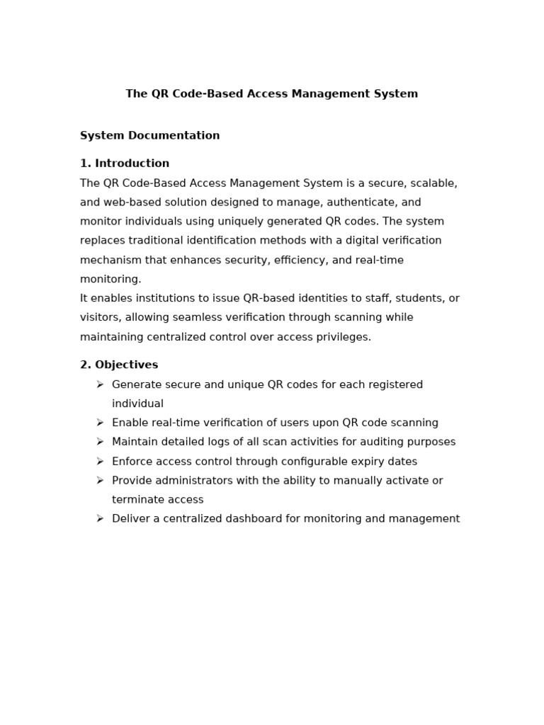 QR Code Access Management System | PDF | Qr Code | Access Control