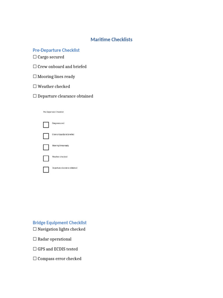 Maritime Checklists | PDF