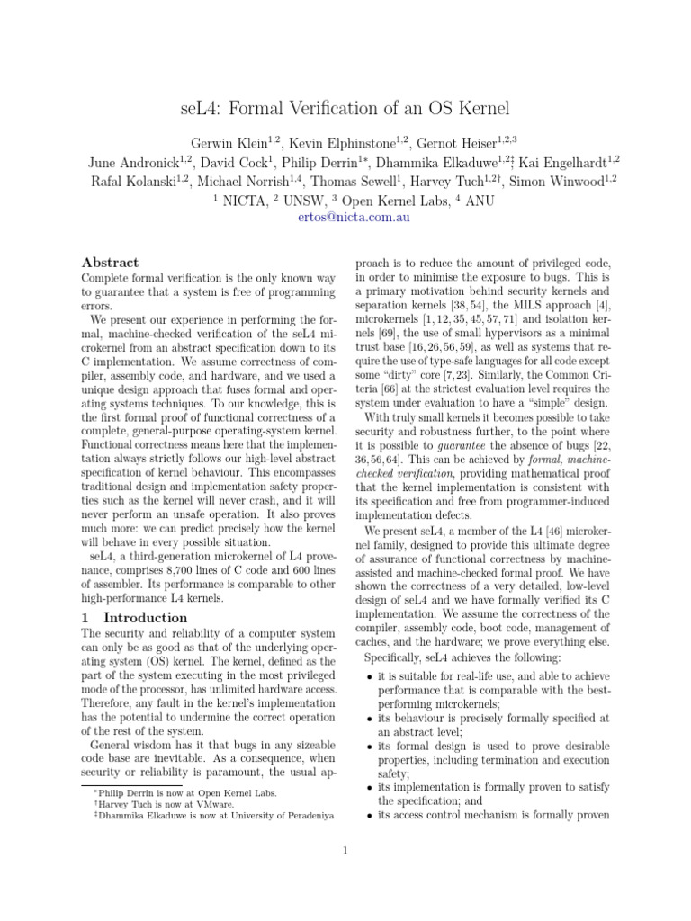 Klein Sosp09 | PDF | Kernel (Operating System) | Formal Verification