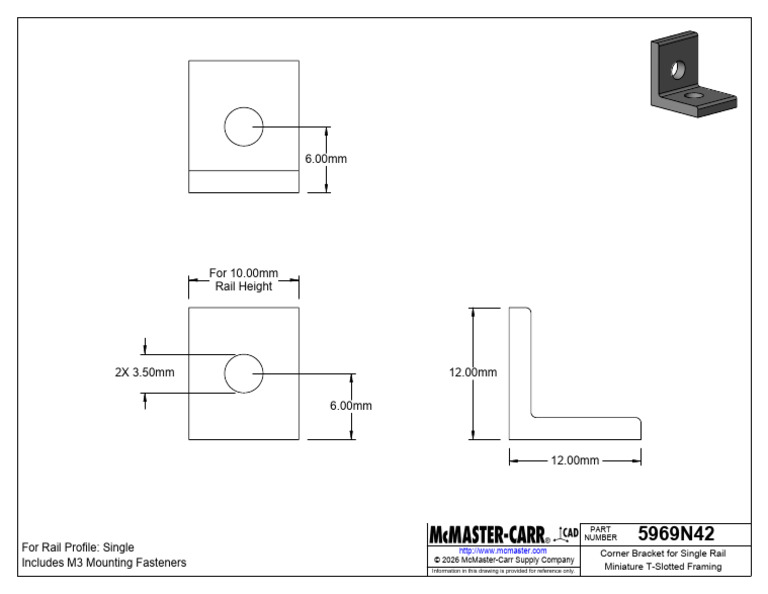 5969N42_Corner Bracket for Single Rail Miniature T-Slotted Framing | PDF
