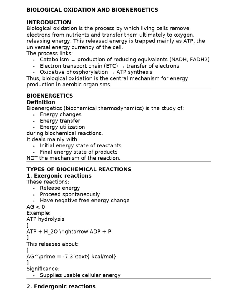 Biological Oxidation and Bioenergetics | PDF
