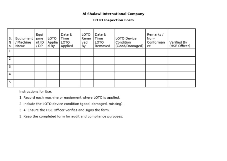 Loto Inspection Form | PDF