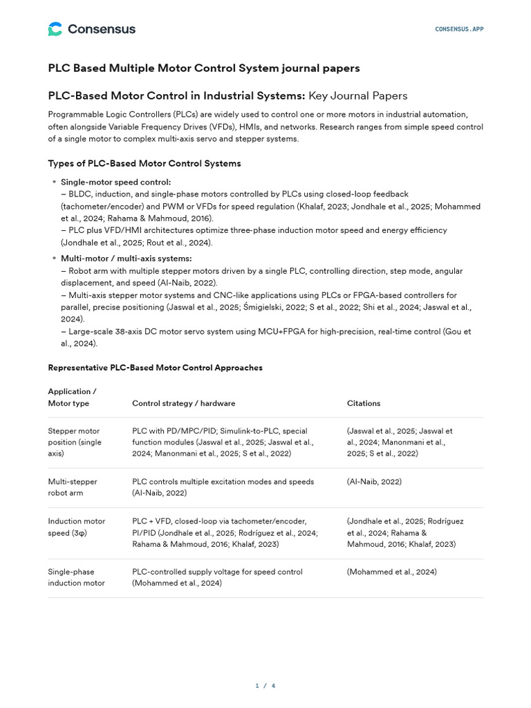 PLC Based Multiple Motor Control System Journal Pa | PDF | Programmable ...