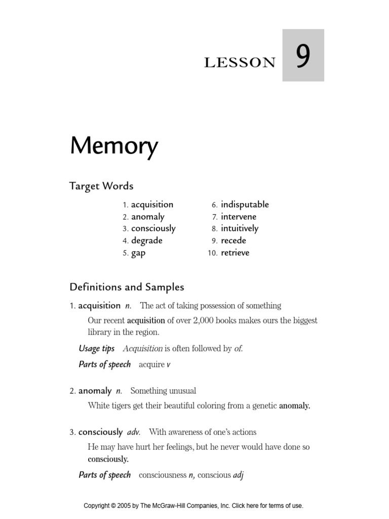 Lesson 9-Memory | PDF | Memory | Recall (Memory)