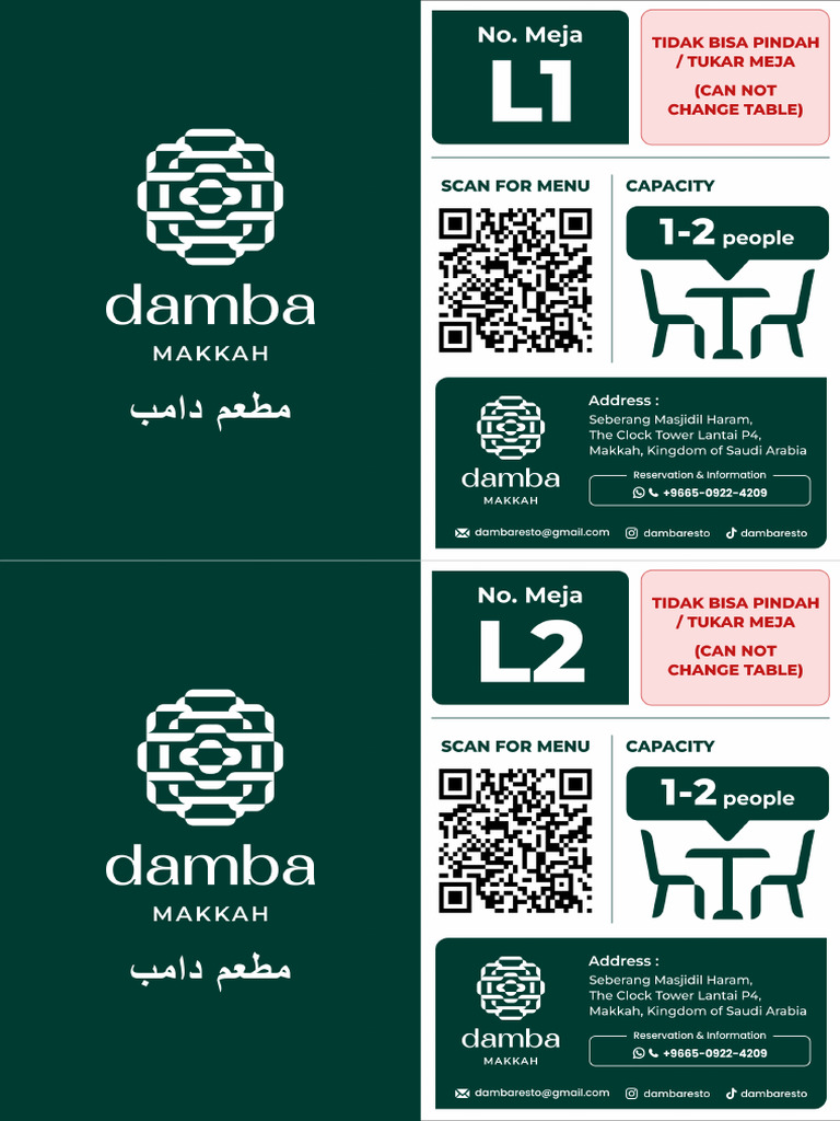 Kartu Nomor Meja Luar Damba Makkah | PDF