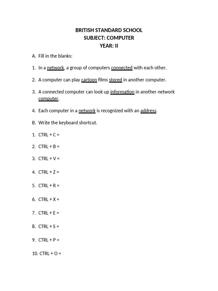 Grade 2 Computer Worksheet | PDF | Control Key | Computer Keyboard