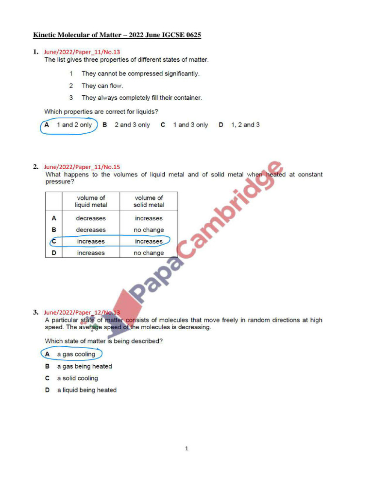 2022 J Kinetic Molecular of Matter Igcse Stru (2) | PDF