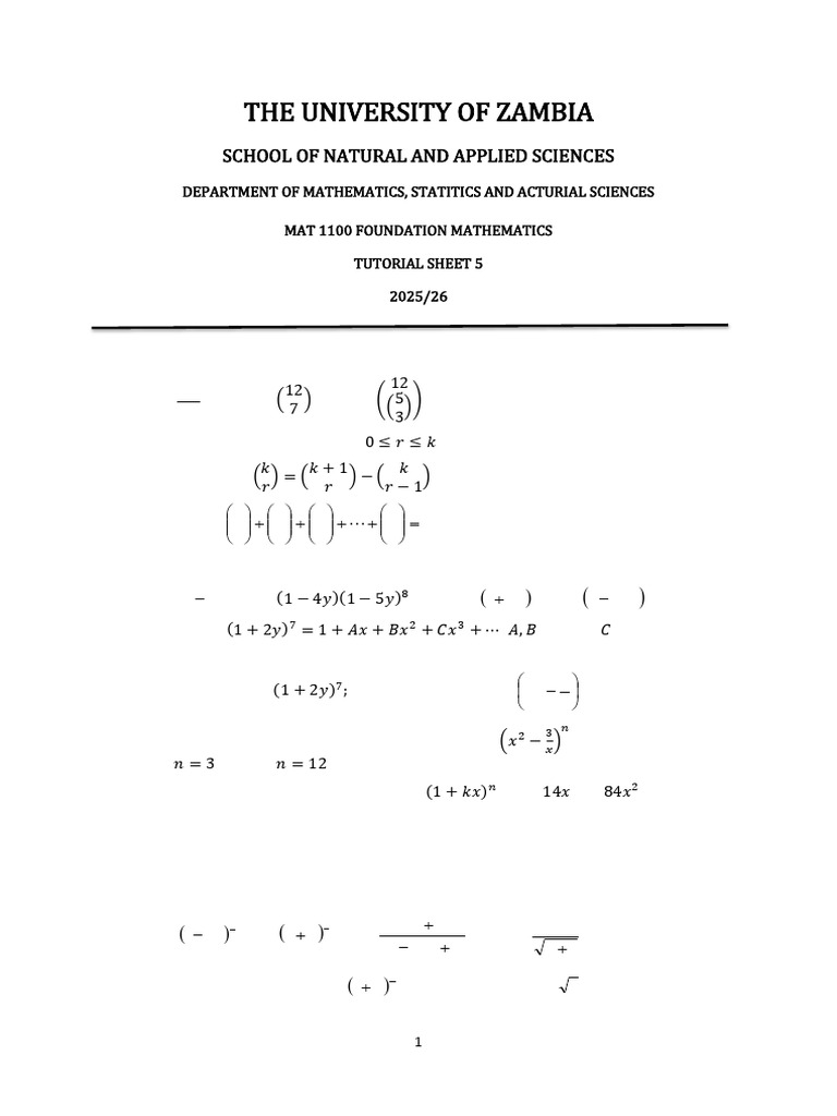 MAT 1100 Tutorial Sheet 5 2025-26 | PDF | Mathematics | Number Theory