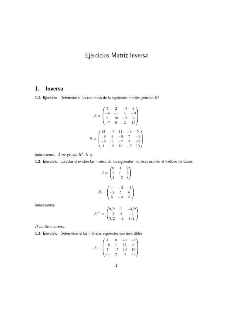 ejercicios_inversa | PDF | Matriz (Matemáticas) | Álgebra lineal