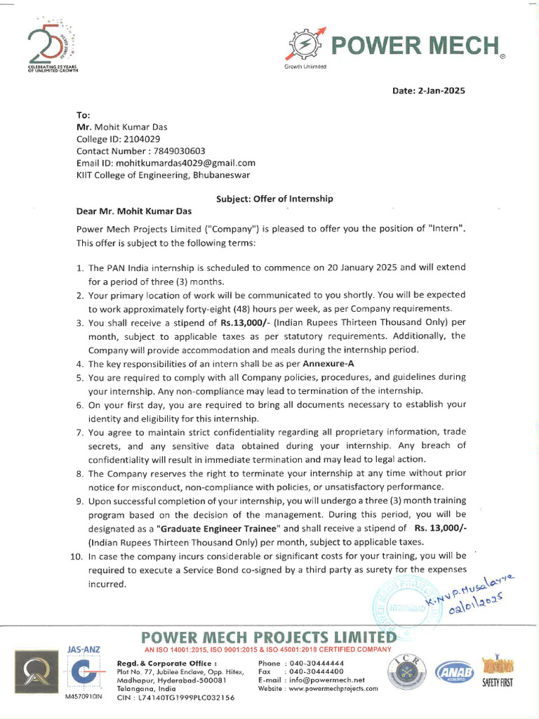 Mohit Kumar Das Conformation Letter | PDF