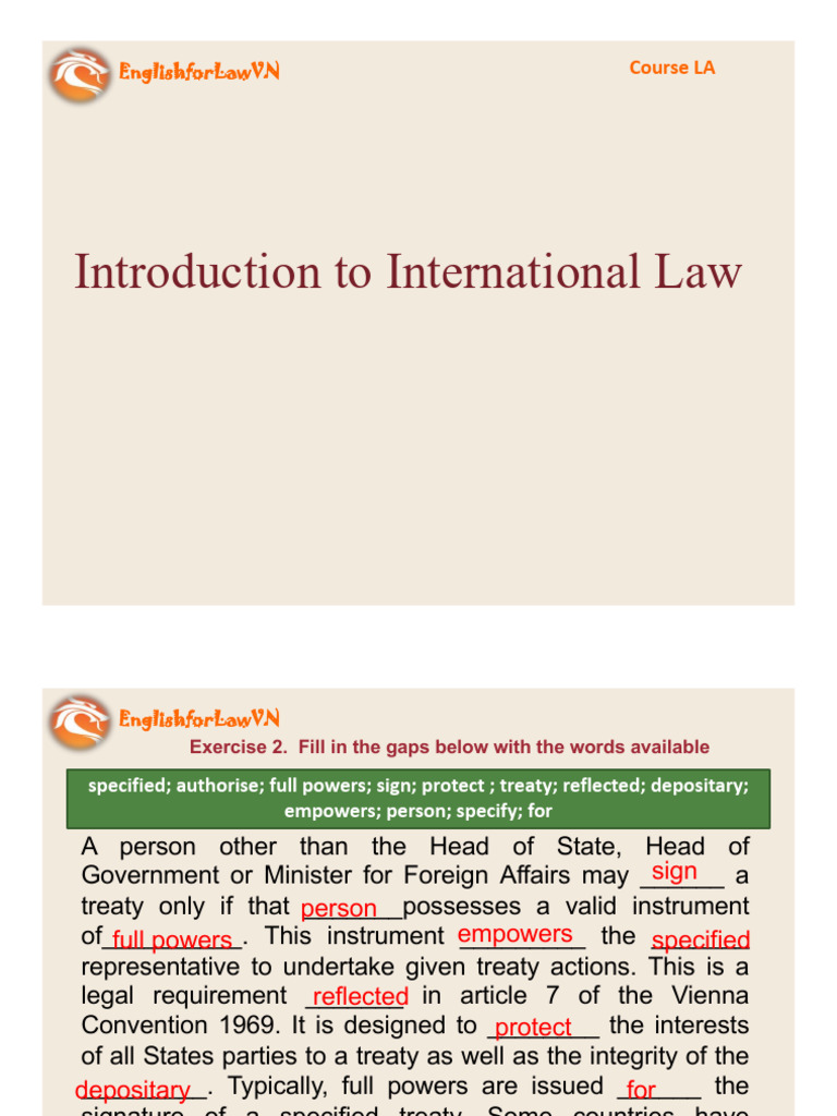 Class 24 Slides - Internationnal Law | PDF | Treaty | International Law