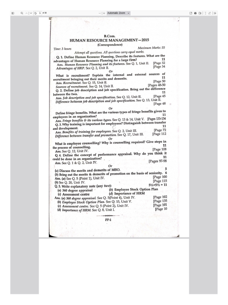 Www Duexam in Files Study Bcom Honours 2sem HRM Paper Viewer2 HTML | PDF