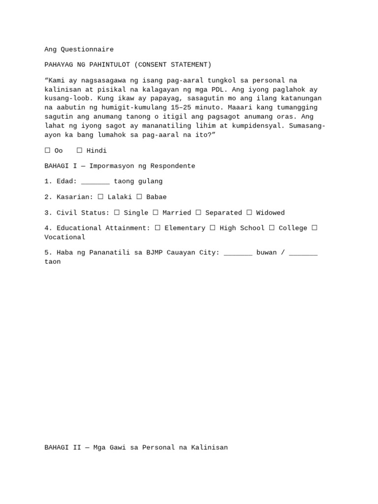 Final Questionnaire | PDF