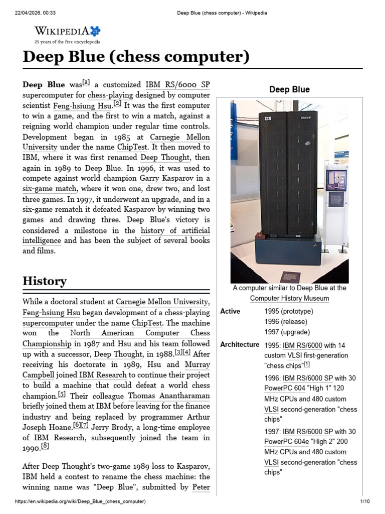 Deep Blue (Chess Computer) - Wikipedia | PDF | Computing | Chess
