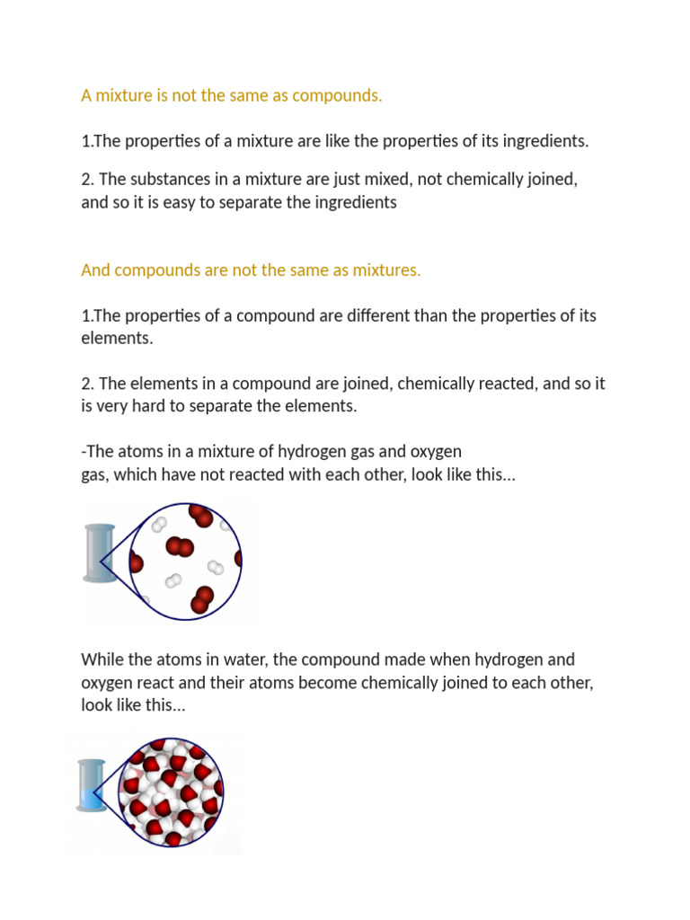 Comparing Compounds and Mixtures | PDF