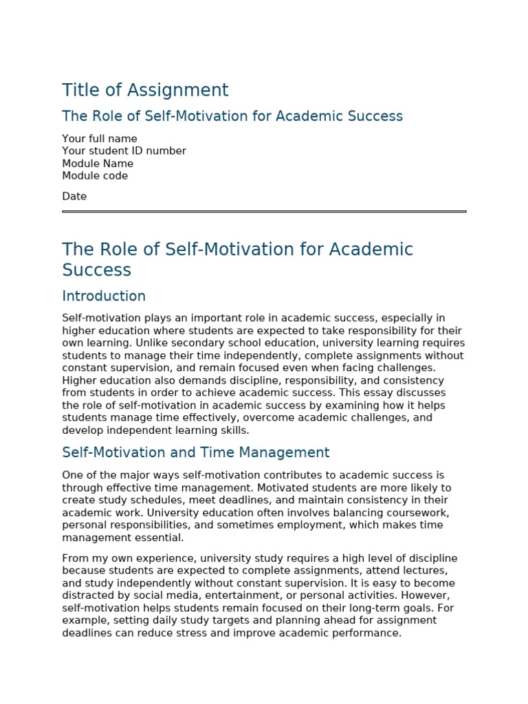 Uel Induction Assignment Self Motivation (1) | PDF | Motivational ...