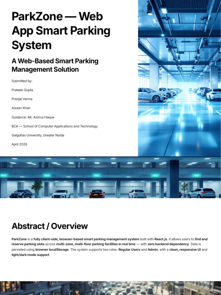 ParkZone Web App Smart Parking System 1 | PDF | Parking | Client–Server ...