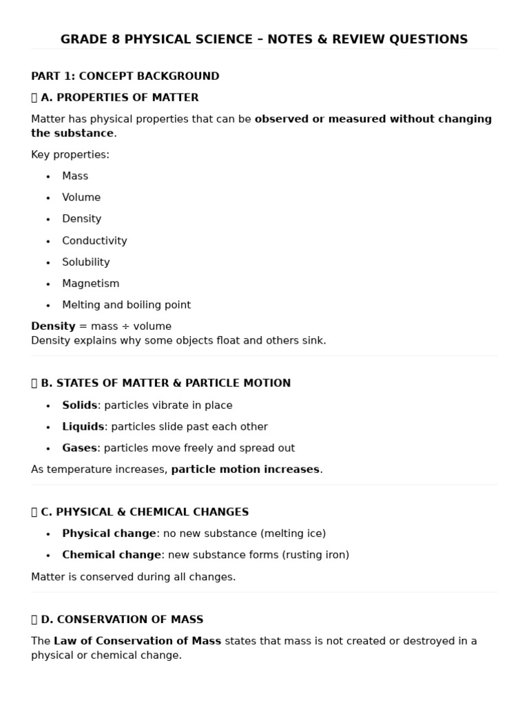 Grade 8 Physical Science Reviewer | PDF | Proton | Matter