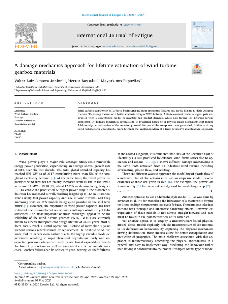 A Damage Mechanics Approach for Lifetime Estimation of Wind Turbine ...